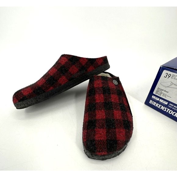 Birkenstock Shoes - Birkenstock Zermatt Rivet Women’s 8 Wool Clogs Narrow Unisex Slippers Plaid Red